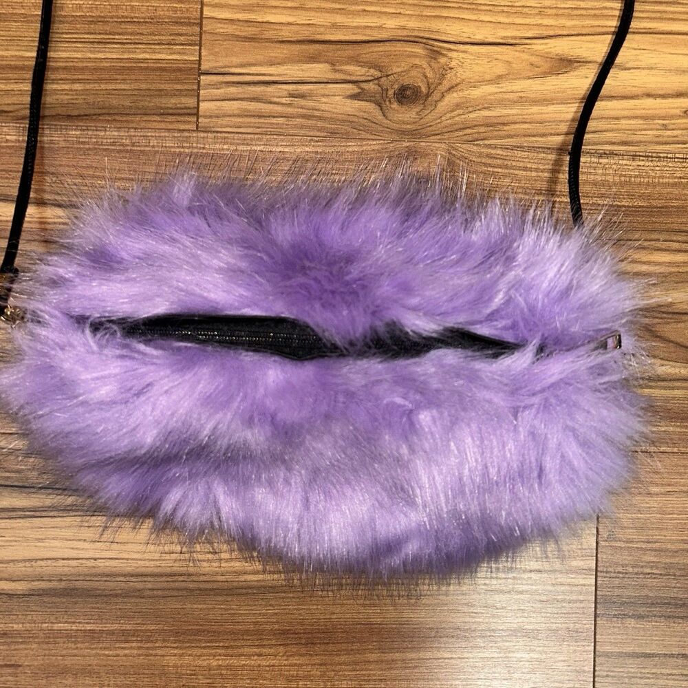 Purple Faux Fur Mini Shoulder Bag Y2K Plush Fluffy Clutch Crossbody - Picture 4 of 6
